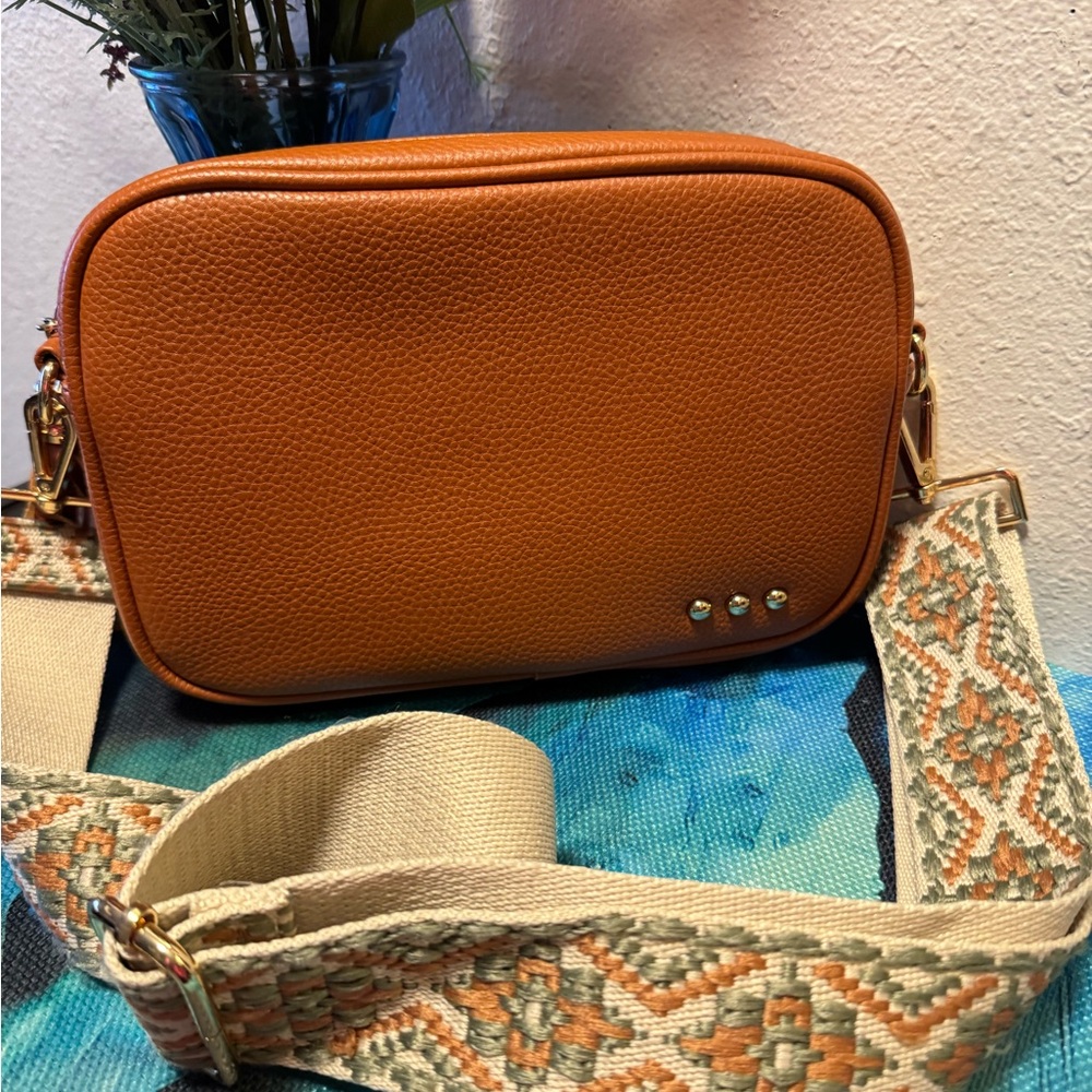 Pretty Simple  Brown Crossbody Bag with Patterned Strap